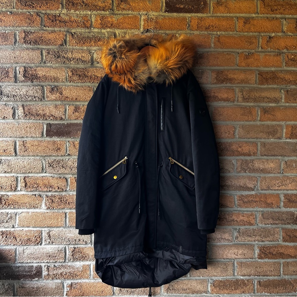 RUDSAK Mona 3-in-1 Fur Trim Parka Black Gold Hardware Luxury Winter Coat - Picture 3 of 16